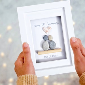 Personalised 13th Wedding Anniversary Gift, Lace Wedding Anniversary Gift, 13th Wedding Anniversary Pebble Art, 13 Years Together, Thirteen