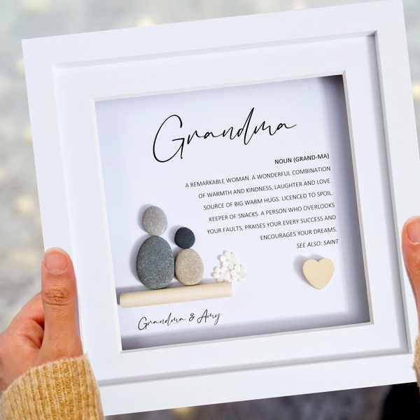 Grandma Meaning, Pebble Art, Grandmother, Personalised Grandma Gift, Granny, Nan, Birthday Gift for Grandma, Grandma Gift Framed, Nanny