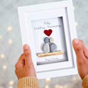 Ruby Wedding Anniversary Gift, 40th Anniversary Gift, Personalised Ruby Anniversary Present, Ruby Anniversary Pebble Art, 40 Years, Forty