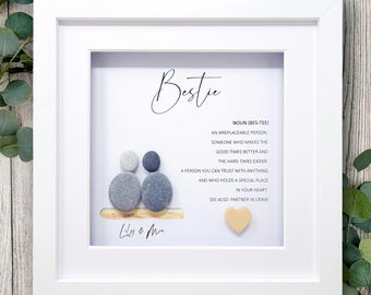 Personalised Bestie Pebble Art Gift, Best Friend Birthday, Handmade Friendship Gift, Besties, Unique Gift for Her, Pebble Picture Bestie