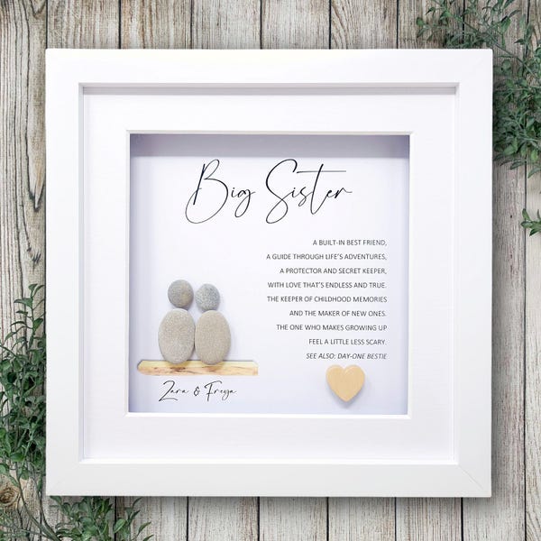 Personalised Big Sister Gift, Big Sis Quote, Pebble Art, Sister Present, Birthday Gift for Sister, Personalised Nursery Decor, Little Sister