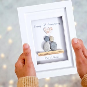 Personalised 13th Wedding Anniversary Gift, Lace Wedding Anniversary Gift, 13th Wedding Anniversary Pebble Art, 13 Years Together, Thirteen