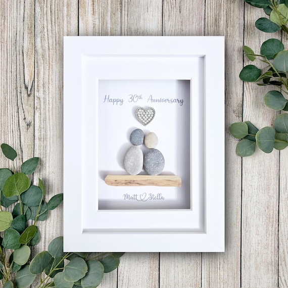 Personalised 30th Wedding Anniversary Gift, Pearl Wedding Anniversary Gift, 30th Wedding Anniversary Pebble Art, 30 Years Together, Thirty