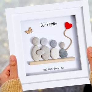 Personalised Family Pebble Picture, Framed Family Pebble Art, Housewarming Gift, New Home,New Baby Gift