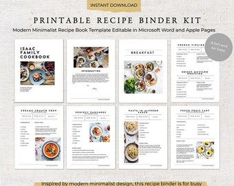 Modern Minimalist Printable Recipe Binder | Recipe Book Template | Recipe Template | Family Cookbook Template | Printable Recipe Kit | 0002