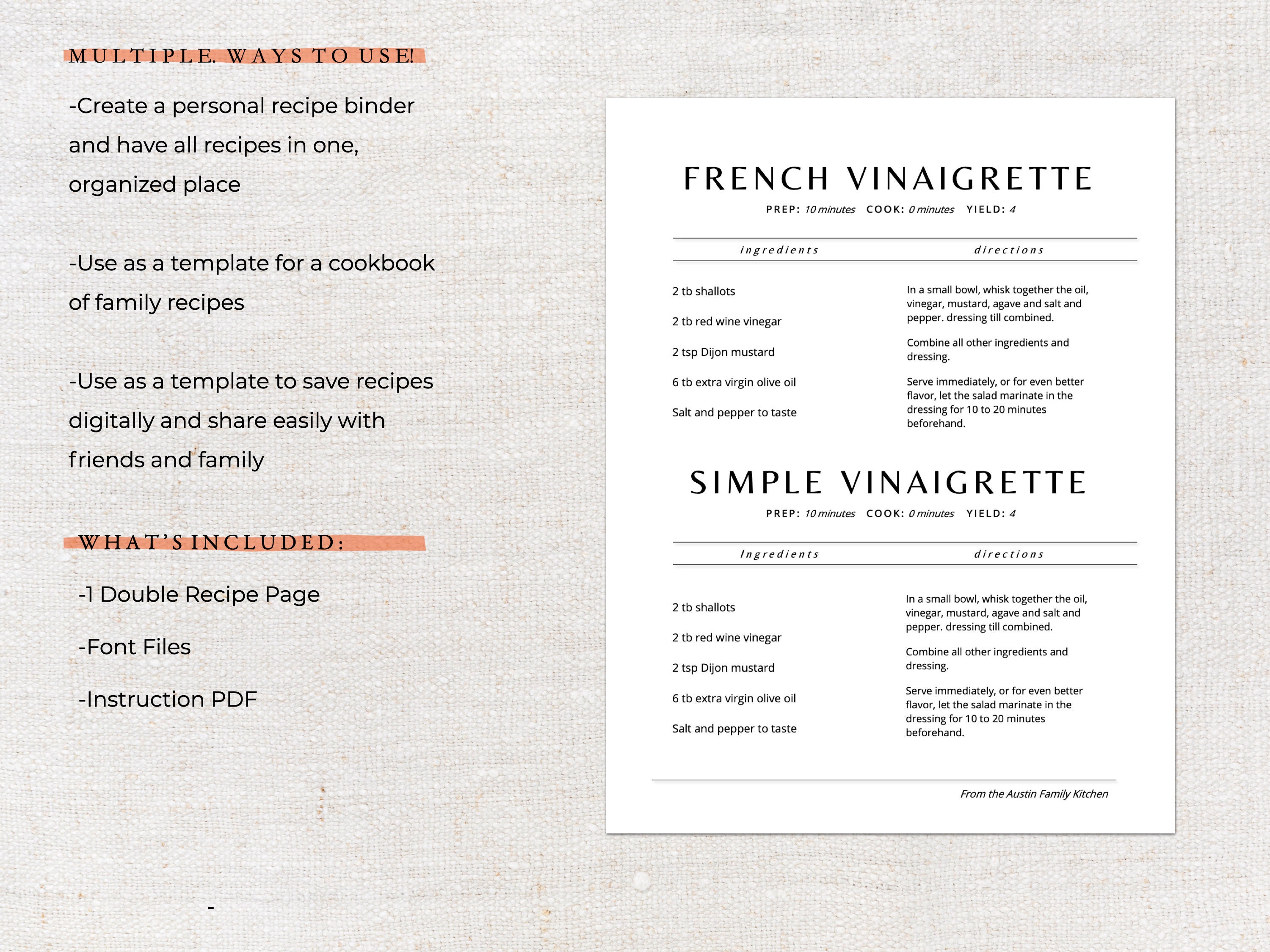 Printable Recipe Template | Two Recipes per Page | Recipe Template ...
