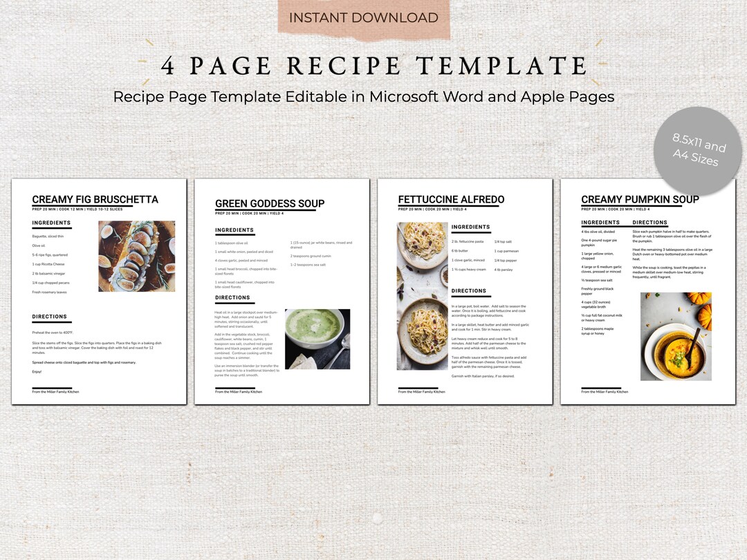 Printable Recipe Template | Recipe Book Template | Recipe Template | Family Cookbook Template ...