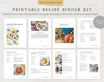 Modern Minimalist Printable Recipe Binder | Recipe Book Template | Recipe Template | Family Cookbook Template | Printable Recipe Kit | 0003