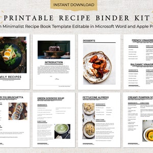 Modern Minimalist Printable Recipe Binder | Recipe Book Template | Recipe Template | Family Cookbook Template | Printable Recipe Kit | 0005