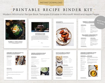 Modern Minimalist Printable Recipe Binder | Recipe Book Template | Recipe Template | Family Cookbook Template | Printable Recipe Kit | 0005