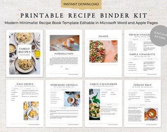 Printable Recipe Binder | Editable Cookbook Template | 0001 | Modern Minimal | Family Cookbook Template | Editable Printable Cookbook