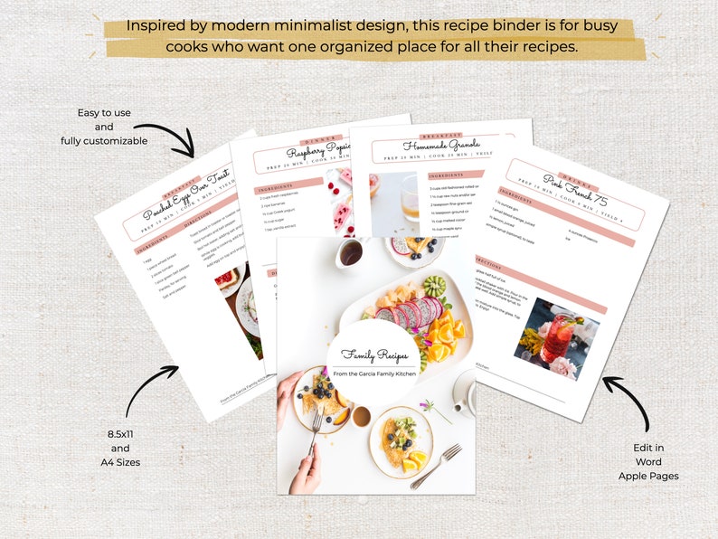 Printable Recipe Binder Cookbook Template 0006 Modern Minimal Printable