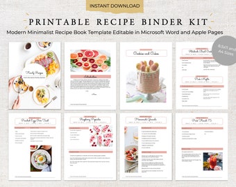 Printable Recipe Binder | Cookbook Template | 0006 | Modern Minimal | Printable Recipe Binder | Editable Template | Printable Cookbook