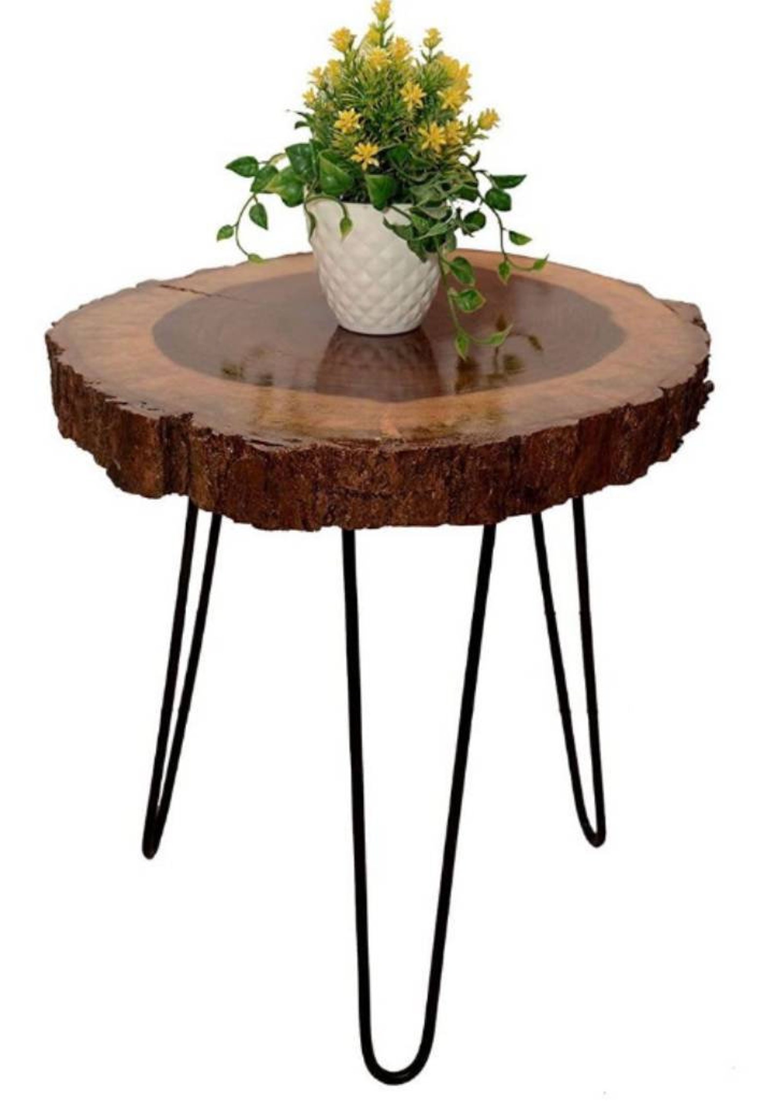 Tree Bark Garden Table with Metal Hairpin legs Etsy