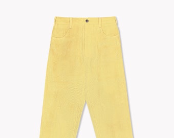 Mens Wide Leg Corduroy Pants Yellow