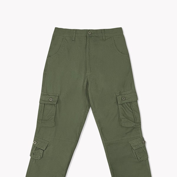 Hombre Streetwear Pantalones Cargo De 8 Bolsillos Verde Oliva