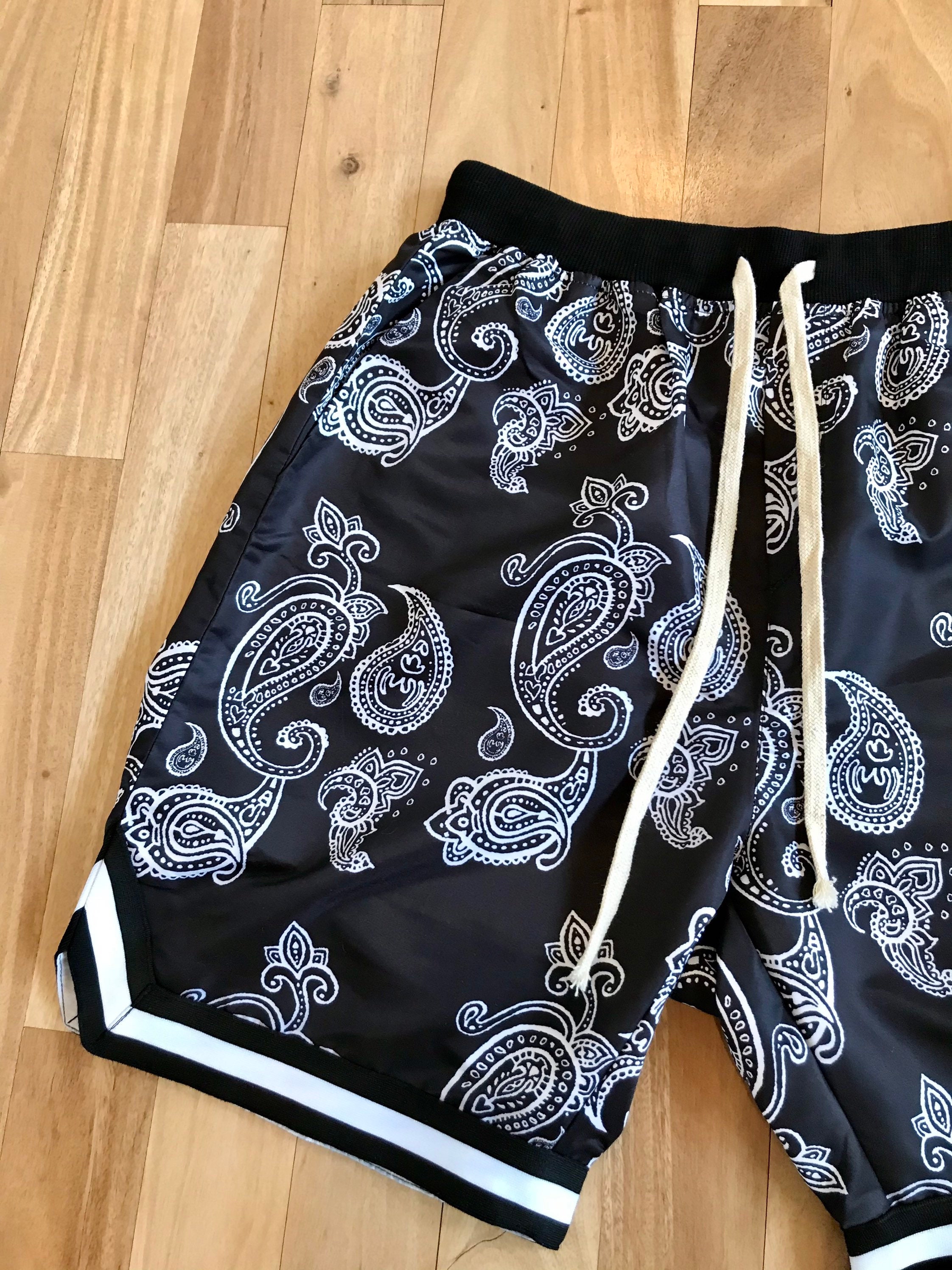 Paisley Bandana Shorts Black and White Etsy