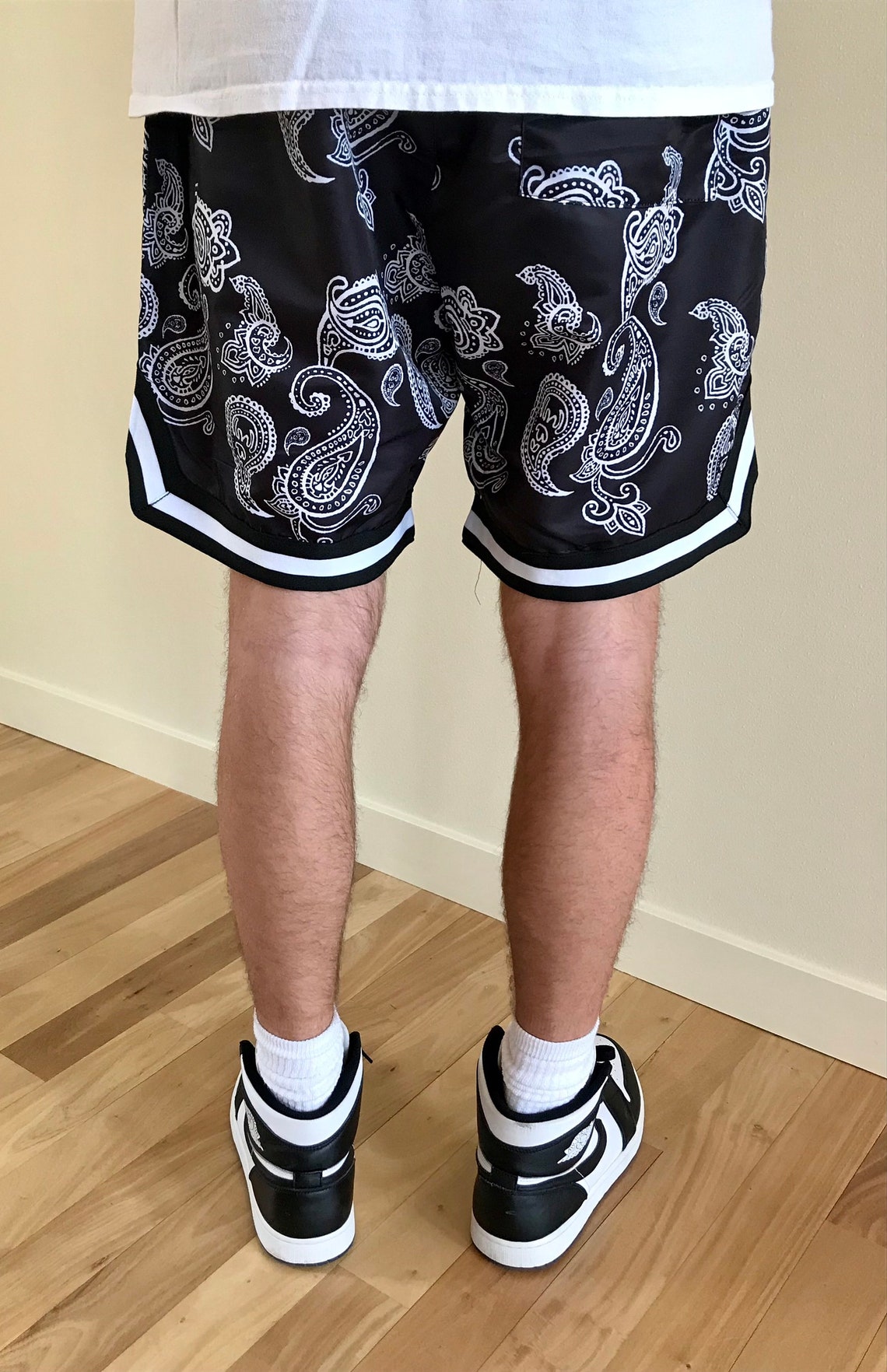 Paisley Bandana Shorts Black and White Etsy