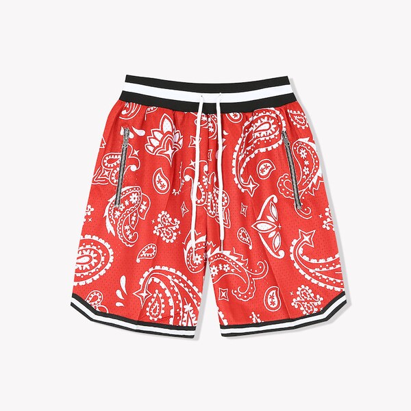 Unisexe Paisley Basketball Short Rouge Taille Élastique/Cordons Réglables