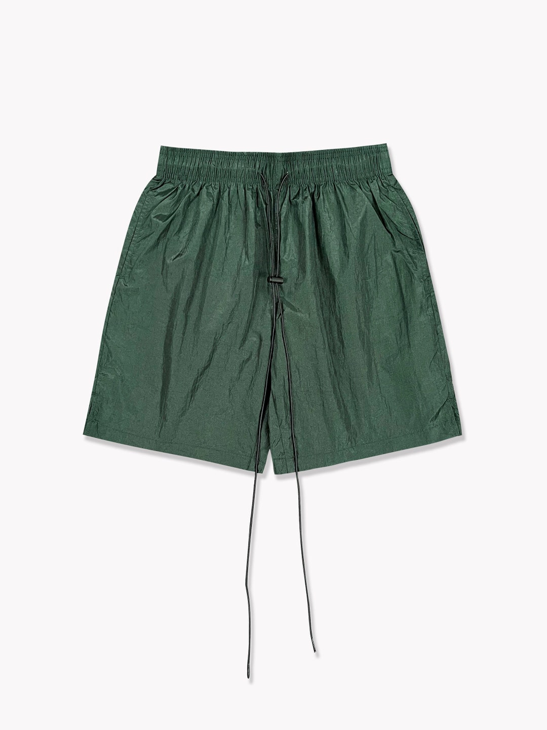 Mens Crinkle Nylon Shorts Emerald Green Adjustable Drawstring/ Side