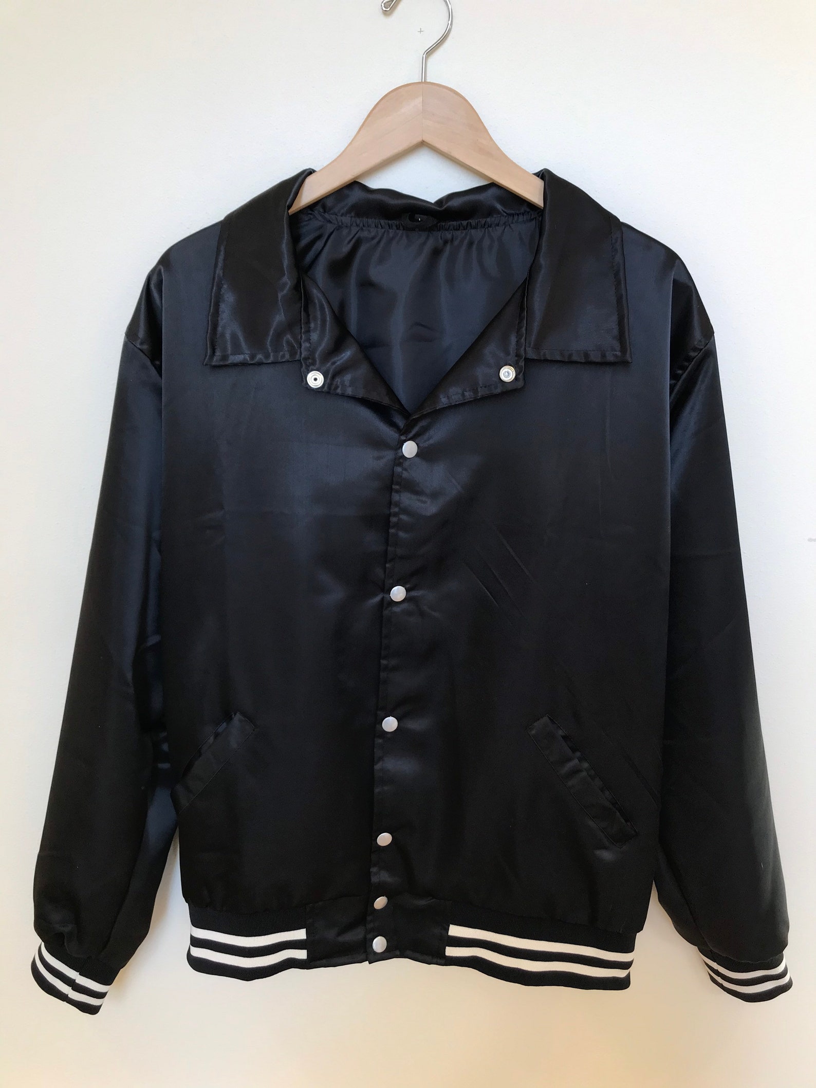 Satin baseball jacket black Etsy