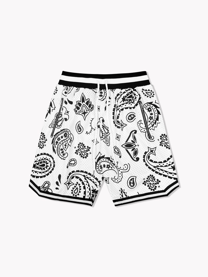 Unisex Paisley Basketball Shorts White Adjustable Drawstring/ Side ...