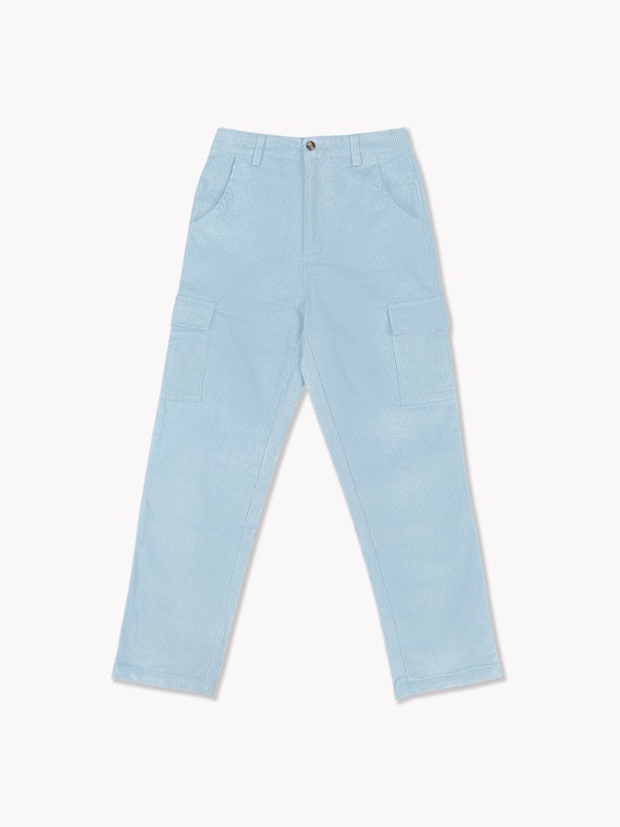 Mens Wide Leg Corduroy Cargo Pants Sky Blue 