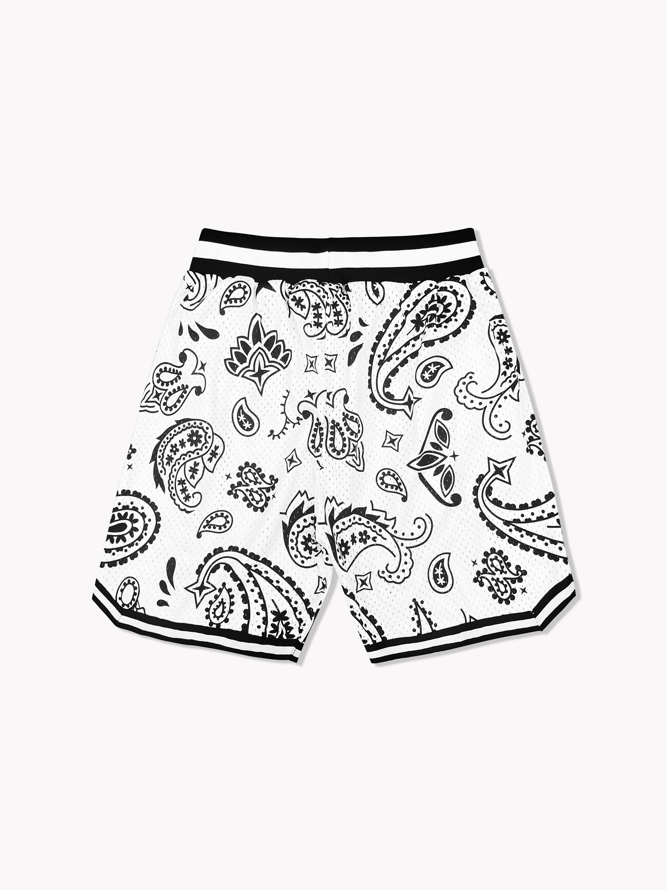 Unisex Paisley Basketball Shorts White Adjustable Drawstring/ Side ...