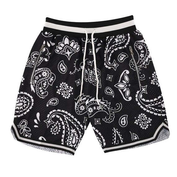 Paisley Basketball Shorts Black Etsy