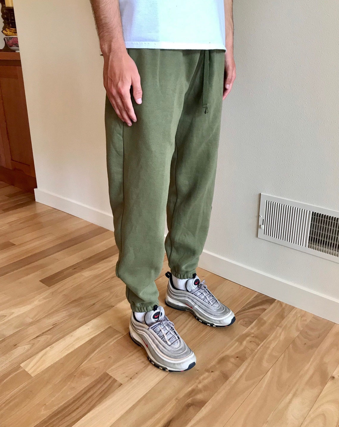 Fleece sweatpants olive green Etsy