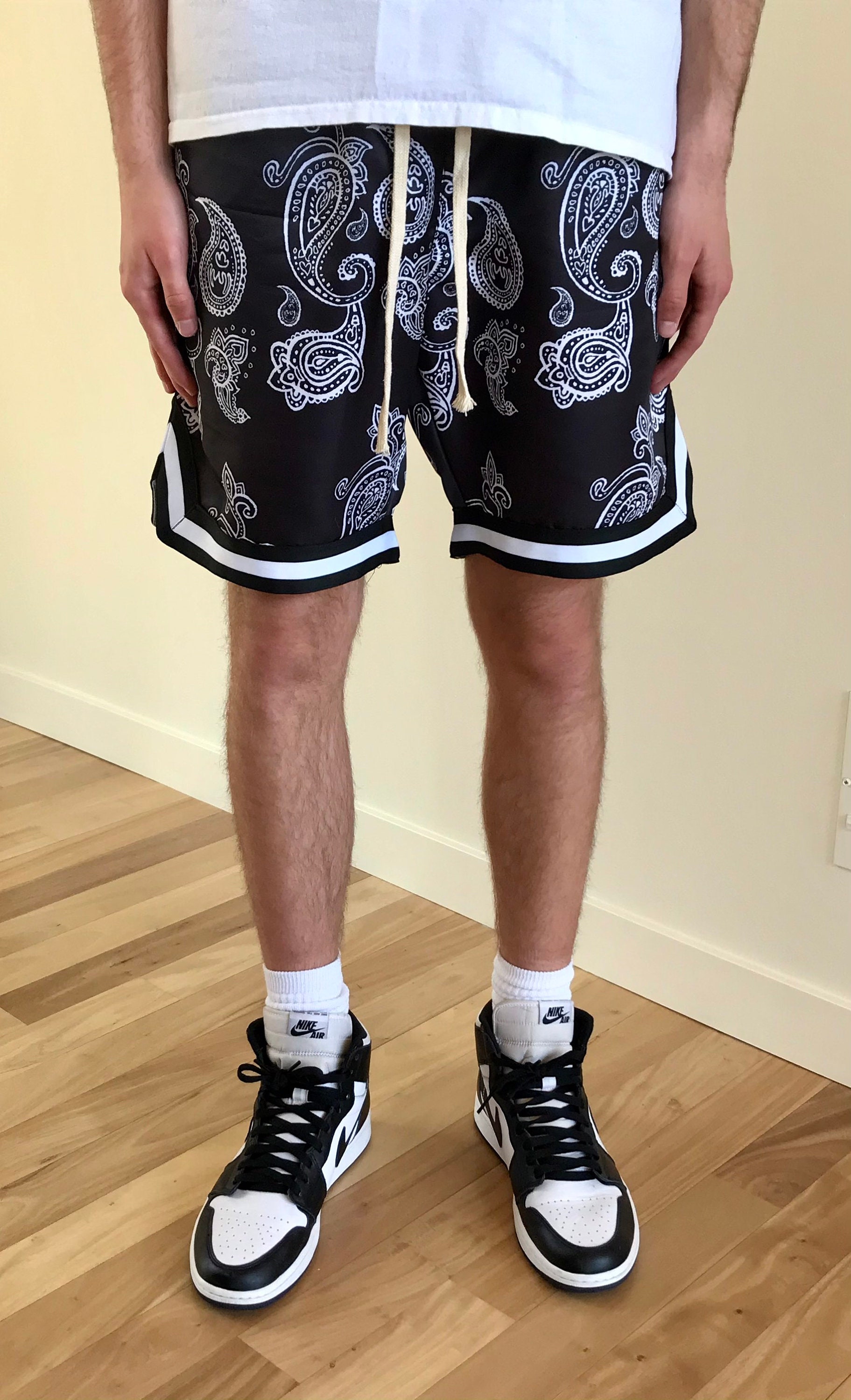 Paisley Bandana Shorts Black and White Etsy