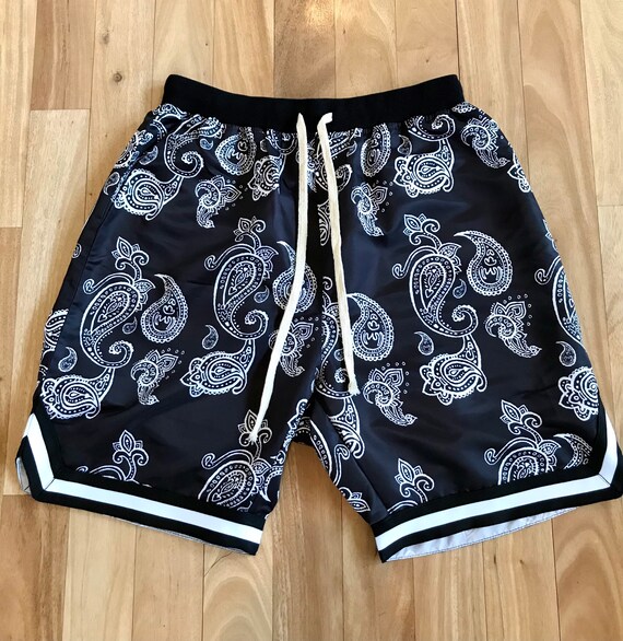 Paisley Bandana Shorts Black and White Etsy