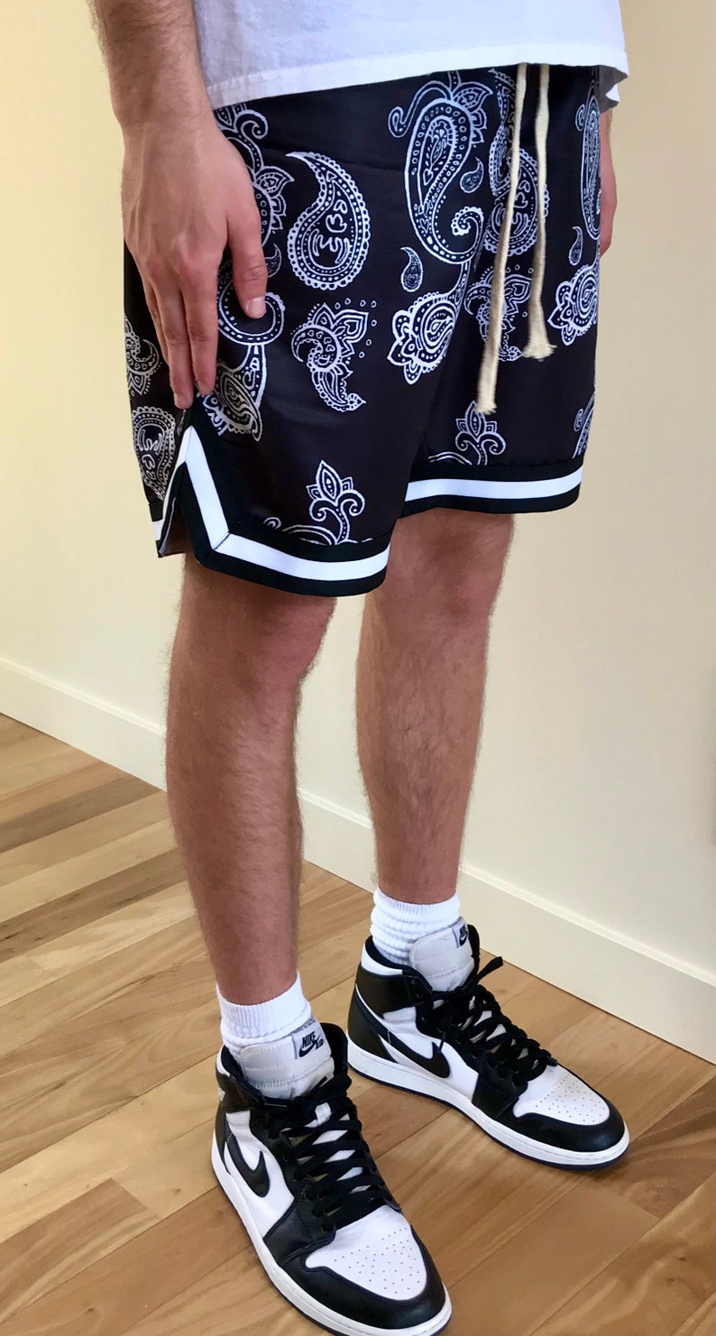 Paisley Bandana Shorts Black and White Etsy