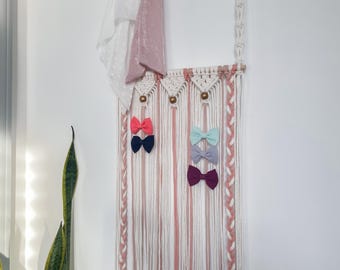 Macrame Bow Organizer: Custom Name, Boho Hair Accessory Holder