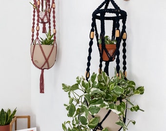 Double Macramé Plant Hanger | - Macramé Planter with propagation / extra pot holder for Indoor Plants