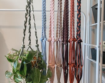 Custom Braided Macrame Plant Hanger, Handmade Boho Plant Holder for Medium Pots, Choose Up to 3 Colors & Ring Finish
