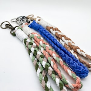 Durable Braided Macrame Wristlet with Key Ring | Double Braided Style Keychain | Boho Key Attachment | 30+ Color Options