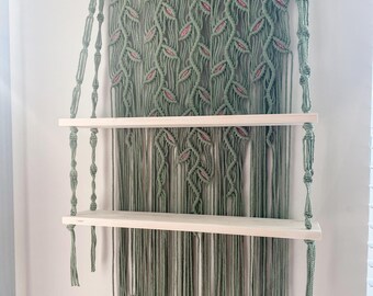 Boho Macramé Shelf ( 2ft) |2 Tier Custom Leaf and Vine Plant Shelf | 1"x6"x24"
