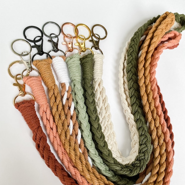 Teacher Lanyard | Custom Macrame Lanyard | Braided Badge Holder with Keyring | Nurse Work Lanyard | 30+ Colors