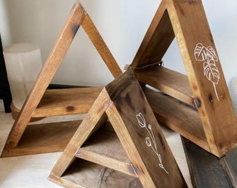 Handmade Triangle Shelves - Boho Triangle Shelving for small plants and crystals