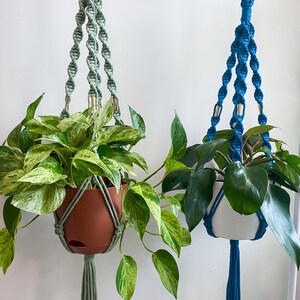 Macrame Spiral Plant Hanger with Brass Pipe Beads