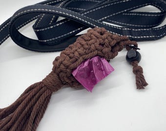 Custom Macramé Dog Waste Bag Holder | Eco-Friendly, Sustainable, Handmade, Recycled Materials, Clip-On Leash Accessory