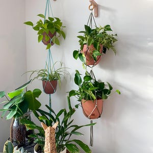 Versitile Double Macramé Plant Hanger - Medium - Large Pot Sized Hanging Plant Holders - Indoor / Outdoor Minimalist Plant Hanger for 2pots