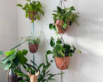 Macramé Double Plant Hanger | 2-Tier Indoor Outdoor Hanging Planter | Boho Plant Decor