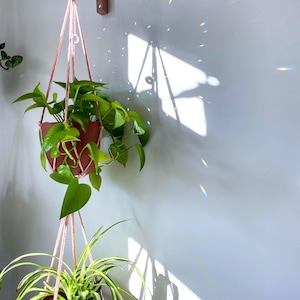 Suncatcher Double Macramé Plant Hanger - Medium - Large Pot Sized Hanging Plant Holders - Indoor / Outdoor Minimalist Plant Hanger for 2pots