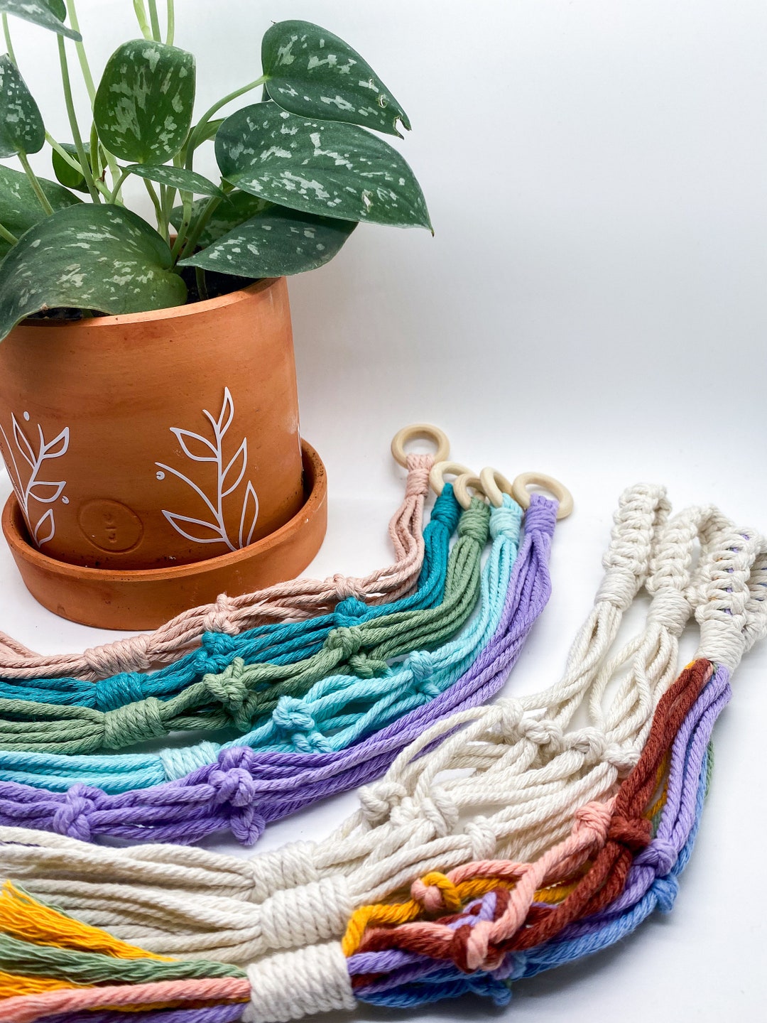 Set of MINI Macrame Hanging Planters | Small Customized Plant Hangers ...
