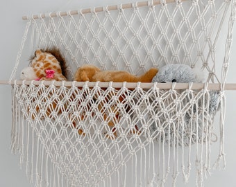 Macramé organizer / towel holder / Boho macrame hammock for stuffed animals / books and more