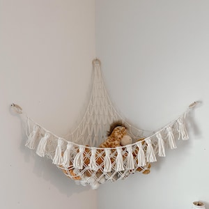 Handmade Macrame Corner Stuffed Animal Hammock – 40” x 40” x 59”