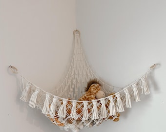 Handmade Macrame Corner Hammock: Boho Stuffed Animal Storage