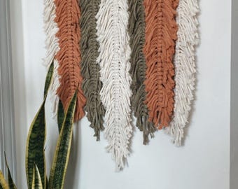 Handmade Driftwood Macrame Feathered Wall Hanging — Custom Stain & Cord Colors